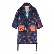 Boys Thick Aircraft Plush Robe Self Tie Pajamas for Winter Bath Homewear