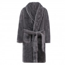 Pure Color Soft Flannel Bathrobe for Boys Winter Bath Homewear, Grey