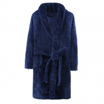 Pure Color Soft Flannel Bathrobe for Boys Winter Bath Homewear, Dark Blue