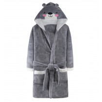 Cartoon Dog Soft Plush Hooded Bathrobe for Boys Winter Bath Homewear, Grey