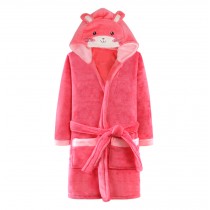 Cartoon Cat Soft Plush Hooded Bathrobe for Girls Winter Bath Homewear, Coral Red