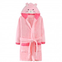 Cartoon Cat Soft Plush Hooded Bathrobe for Girls Winter Bath Homewear, Pink