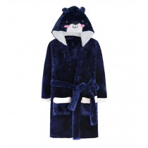 Cartoon Dog Soft Plush Hooded Bathrobe for Boys Winter Bath Homewear, Dark Blue