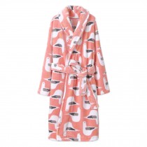 Kids Self Tie Soft Plush Bathrobe Pajamas for Boys Girls Winter Bath Homewear, Pink Pigeons