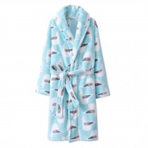 Kids Self Tie Soft Plush Bathrobe Pajamas for Boys Girls Winter Bath Homewear, Blue Pigeons