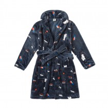 Kids Self Tie Soft Plush Bathrobe Pajamas for Boys Girls Winter Bath Homewear, Polar Bear