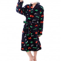 Kids Self Tie Soft Plush Bathrobe Pajamas for Boys Girls Winter Bath Homewear, Colorful Animals