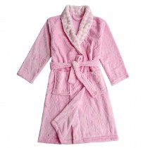 Soft Plush Diamond Pattern Lapel Bathrobes for Boys Girls Bath Homewear, Pink