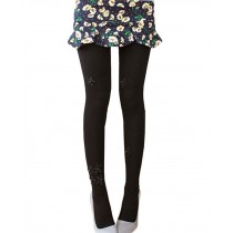 Cute Floral Border Mid Thick Stockings Tights, Pure BLACK