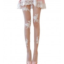 New Style Skin Color Transparent Voile Lace Stockings Tights