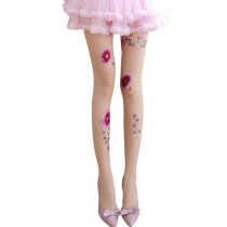 Pretty Skin Color Embroidery Flowers Sexy Stockings Tights