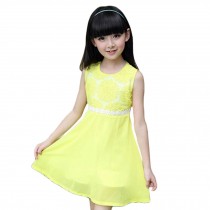 Elegant Girl's Princess Dress Girl's Sleeveless Sweet Dress (Yellow)