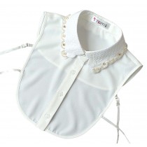 Easy Matching Chiffon Shirt Blouse Detachable Fake Collar with Beads, WHITE
