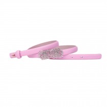 Light Pink Rhinestone Decorated Slender Waist Belts Leather Belt Skinny Belts