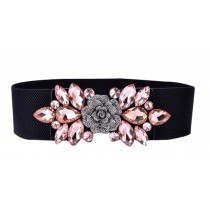 Elastic Wide Girdle Women Waist Belts Corset Belt Imitation Crystal ,Pink