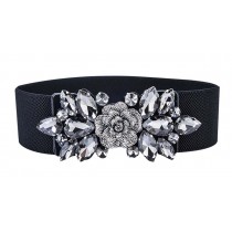 Elastic Wide Girdle Imitation Crystal Women Waist Belts Corset Belt ,Dark Grey