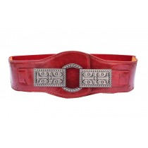 Retro Carved Buckle Waist Closure Belt Female Belt Waist Elastic Belts ,Red