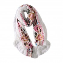 Fashion Shawl for Lady/Lightweight Soft Scarf/Embroidery Scarf,Floral, WHITE