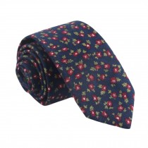Men Cotton Neckties Dark Blue Floral Skinny Necktie Formal/Casual Neckties 6cm