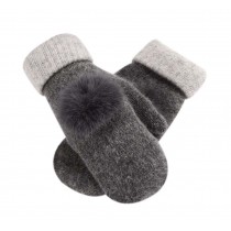 GREY,Wool Knit Gloves Lovely Warm Full-Finger Winter Gloves Womens Mitten