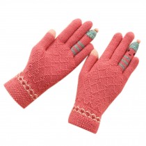 Cute Cartoon Gloves/Knitted Woolen Gloves/Fingers Gloves for Girls/Rose Red