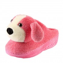 Winter Women Cute Cartoon Doggie Warm Home Cotton Slippers With Heels, red