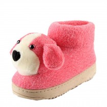 Winter Women Cute Cartoon Doggie Warm Home Cotton Slippers With Heels, Red