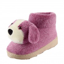 Winter Women Cute Cartoon Doggie Warm Home Cotton Slippers With Heels, Purple