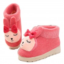 Winter Cartoon Shy Rabbit Warm Home Cotton Slippers Shoes With Heels, Red