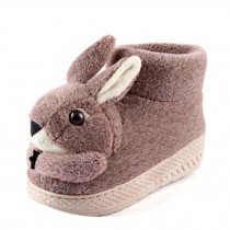 Winter Cartoon  Rabbit Head Warm Home Cotton Slippers Shoes With Heels, Khaki