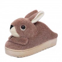 Winter Cartoon  Rabbit Head Warm Home Cotton Slippers Shoes Without Heels, Khaki