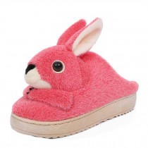 Winter Cartoon  Rabbit Head Warm Home Cotton Slippers Shoes Without Heels, Red