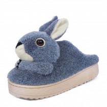 Winter Cartoon Rabbit Head Warm Home Cotton Slippers Shoes Without Heels, Blue