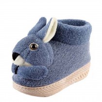 Winter Cartoon Rabbit Head Warm Home Cotton Slippers Shoes With Heels, Blue