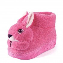 Winter Cartoon Rabbit Head Warm Home Cotton Slippers Shoes With Heels, Pink