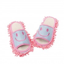 Pink Smiling Face Microfiber Magic Cleaning Slippers, Feet Length 24CM