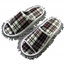 A Pair Lazy Mop Slippers Cotton Magic Cleaning Slippers For Men(Black Grid)