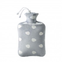 Portable Hot Water Bottle with Cozy Plush Cover for Hot and Cold Therapy Pain Relief, Gray Hearts