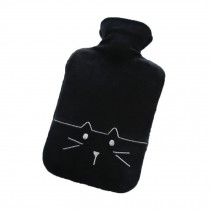 Portable Hot Water Bottle with Cozy Plush Cover for Hot and Cold Therapy Pain Relief, Black Cat