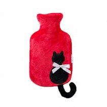 Portable Cat Hot Water Bottle with Soft Plush Cover 500ml for Hot and Cold Therapy Pain Relief, Red