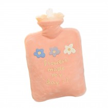 1 Liter Hot Water Bottle with Lovely Flower Plush Cover for Hot and Cold Therapy Pain Relief, Pink