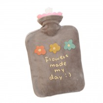 1 Liter Hot Water Bottle with Lovely Flower Plush Cover for Hot and Cold Therapy Pain Relief, Grey