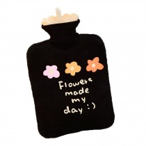 1 Liter Hot Water Bottle with Lovely Flower Plush Cover for Hot and Cold Therapy Pain Relief, Black