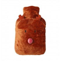 1 Liter Hot Water Bottle for Hot and Cold Therapy with Soft Plush Cover, Cute Elk
