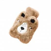 Brown Bear Cute Hot Water Bottle With Soft Flannel Cover Portable, 20*14cm