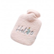 Pink Cute Embroidery Hot Water Bottle With Soft Flannel Cover Portable 20*12.5cm