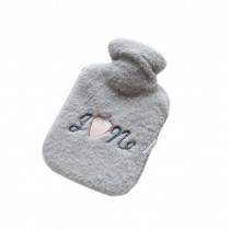 Grey Cute Embroidery Hot Water Bottle With Soft Flannel Cover Portable 20*12.5cm