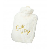 White Cute Hot Water Bottle With Soft Flannel Cover Portable 27*15.5cm