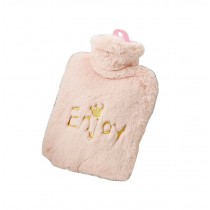 Pink Cute Hot Water Bottle With Soft Flannel Cover Portable 27*15.5cm