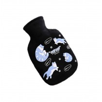 Black Cute Cartoon Hot Water Bottle With Soft Flannel Cover Portable 20*11cm